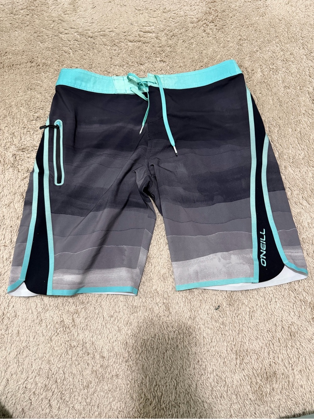 O'Neill Gray Ombre Boardshorts with Teal Trim